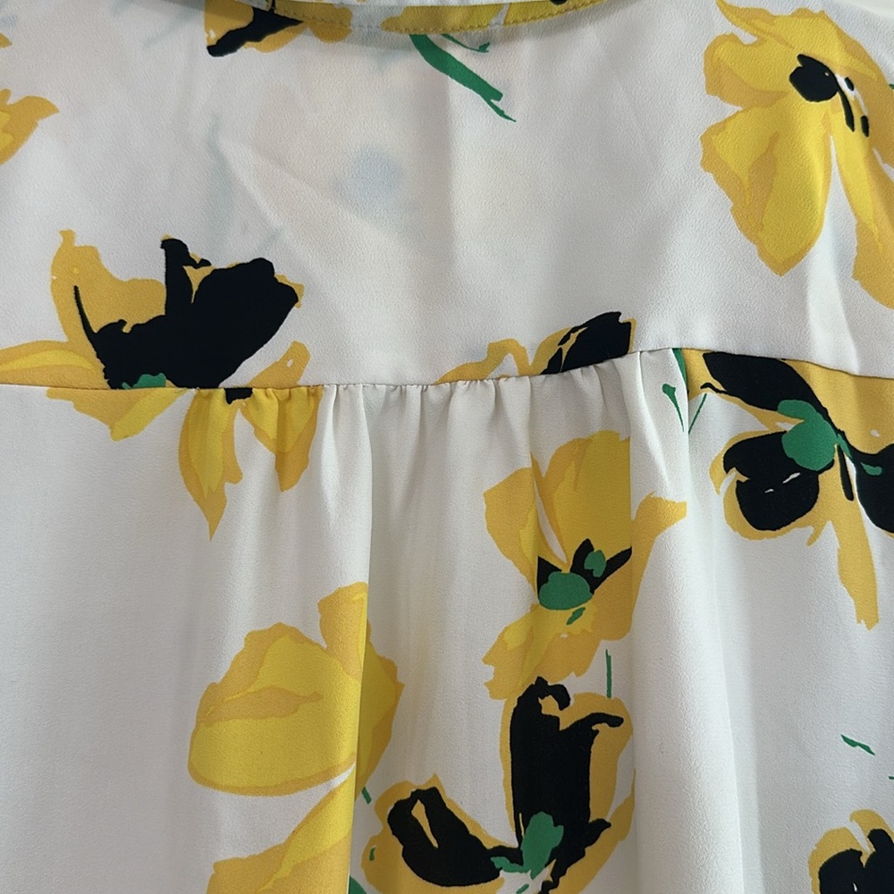 ANN TAYLOR Petite Floral Camp Shirt - Yellow Spring Size Large Tall - Picture 8 of 11